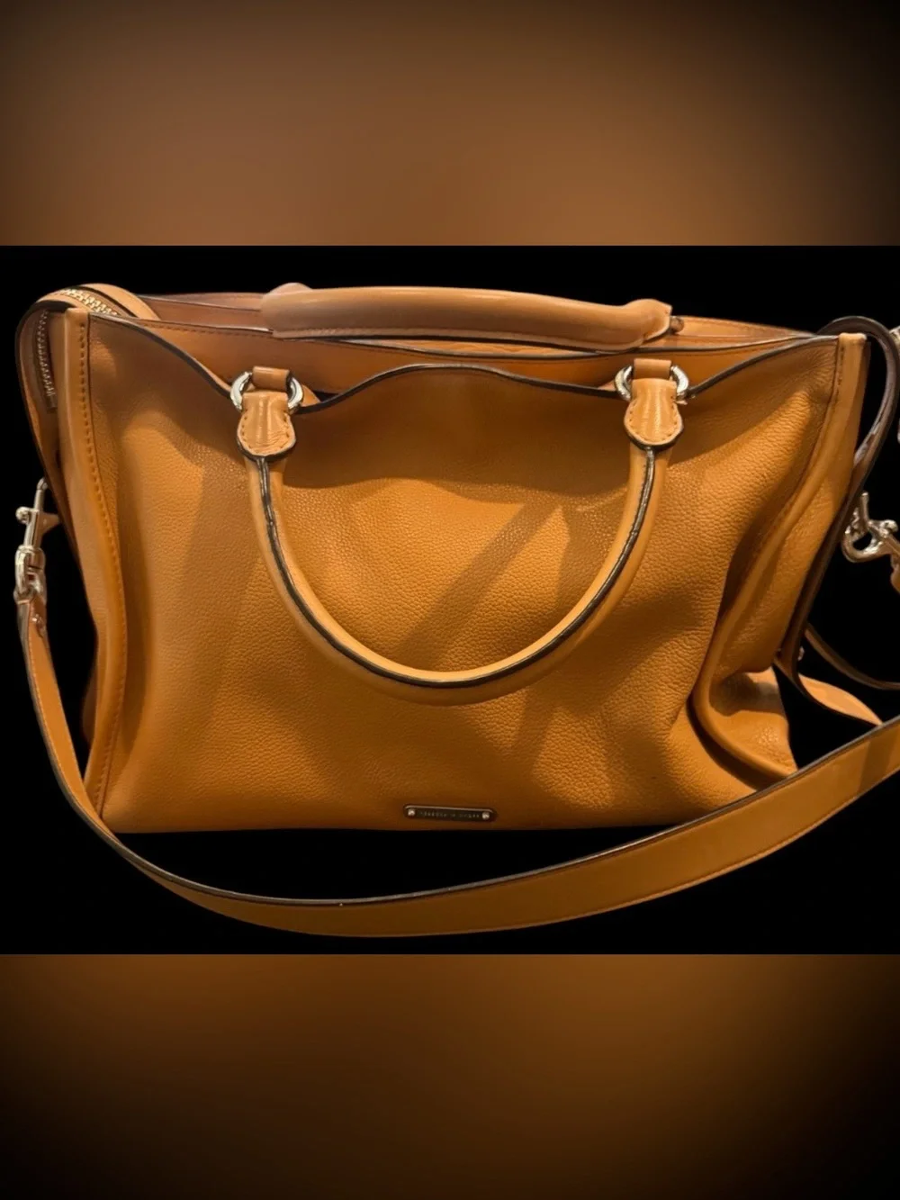 Rebecca Minkoff Satchel Tote Bag Purse Cognac Brown Pebbled Leather